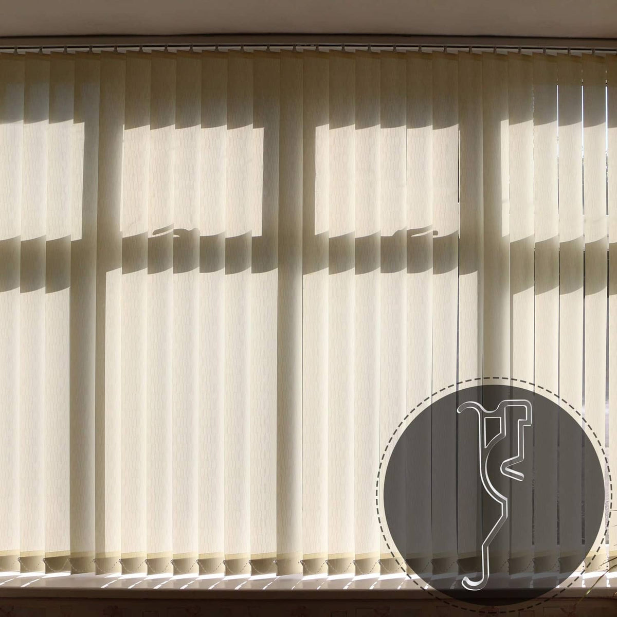 Valance clipped to the window top with clear plastic retainer hooks