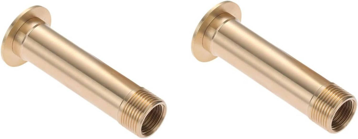 Pair of brass fountain nozzle columns with side flanges and threaded outlet ends