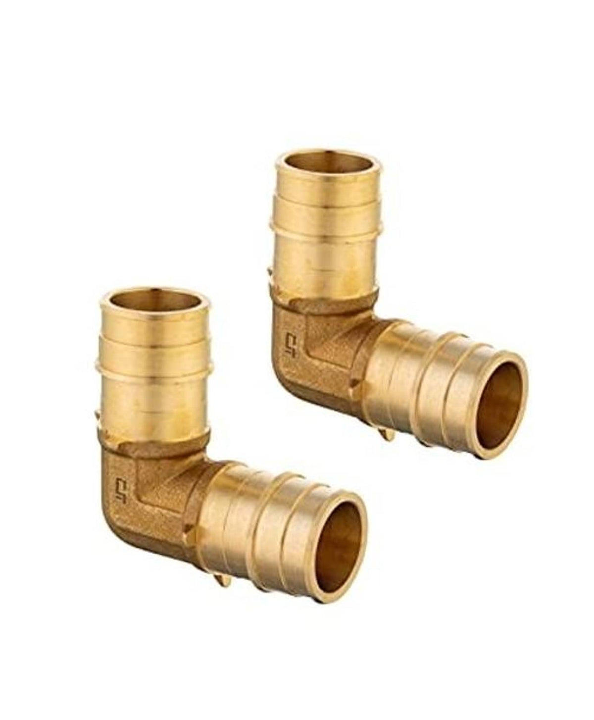 Brass PEX expansion elbow fittings, 1 in x 1 in, angled L shape, pair