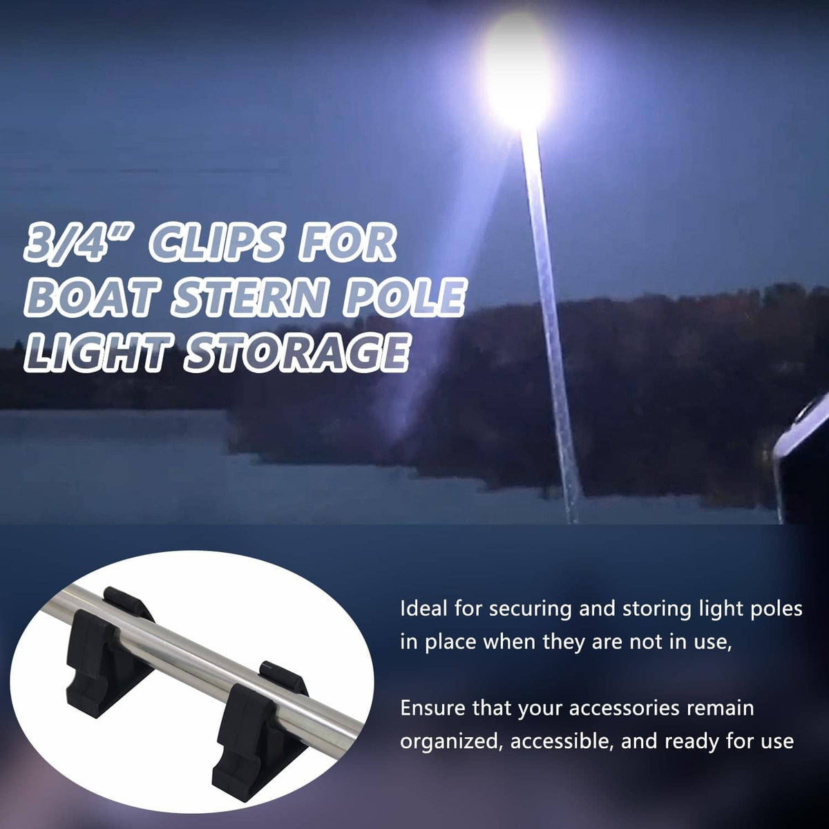 Black rubber pole light storage clip with curved cradle and oval mounting opening