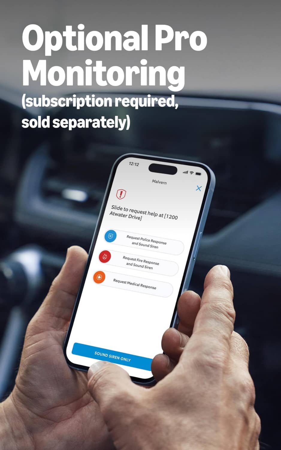 Smartphone app screen showing security monitoring options