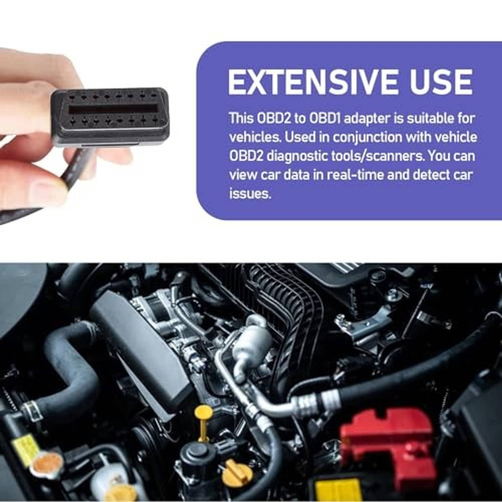 OBD adapter cable connector held in hand with black 22-pin port housing