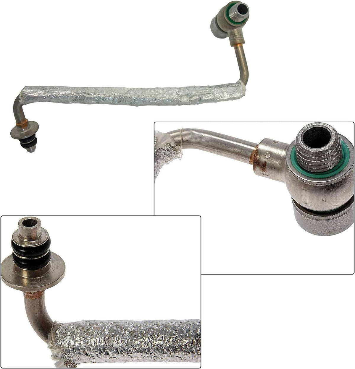 Turbo oil feed pipe tube with wrapped section and threaded oil fitting
