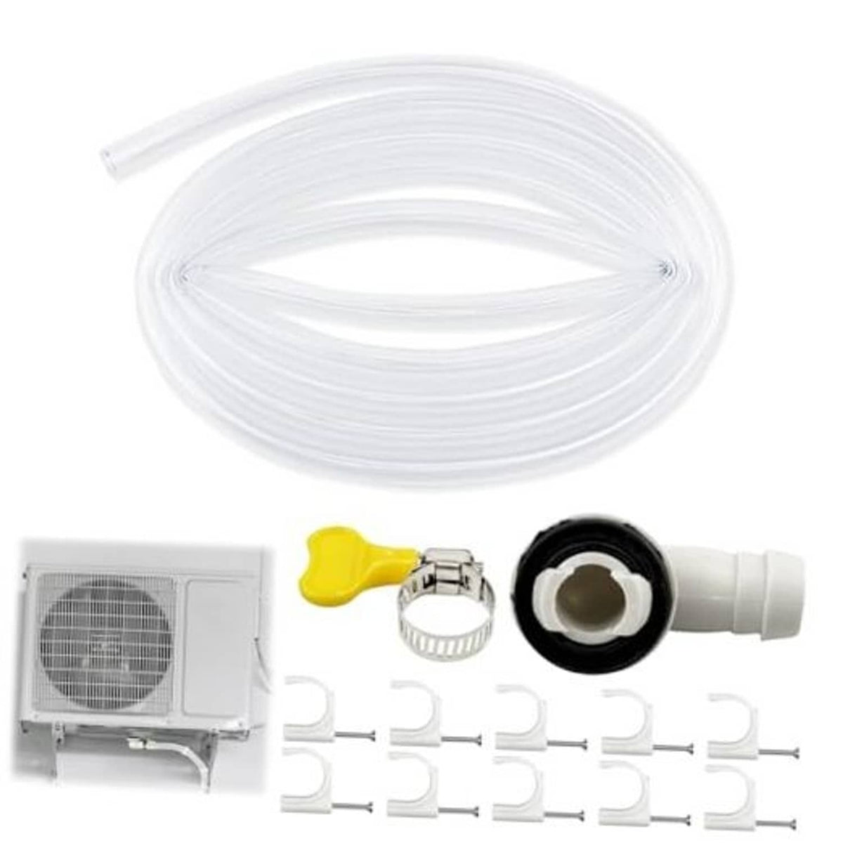 AC drain hose kit with clear 10 ft hose and white end connector