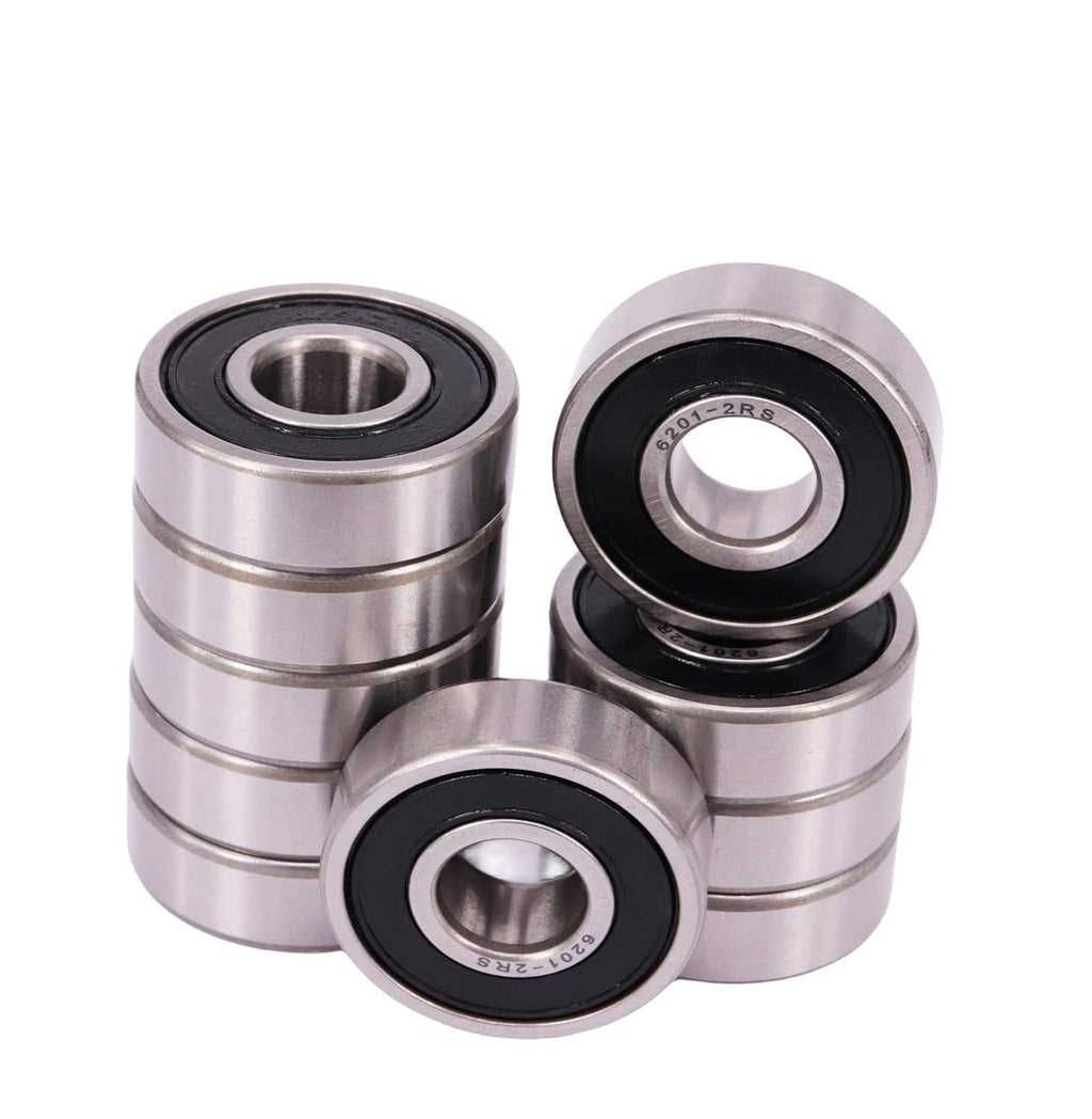 Three double-sealed deep groove ball bearings, metal rings with black rubber seals