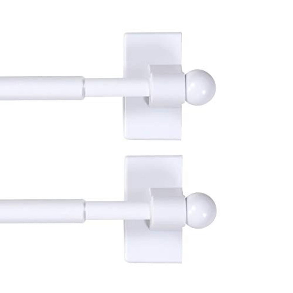 White magnetic curtain rod mounts with round magnetic holders, 2-pack close-up