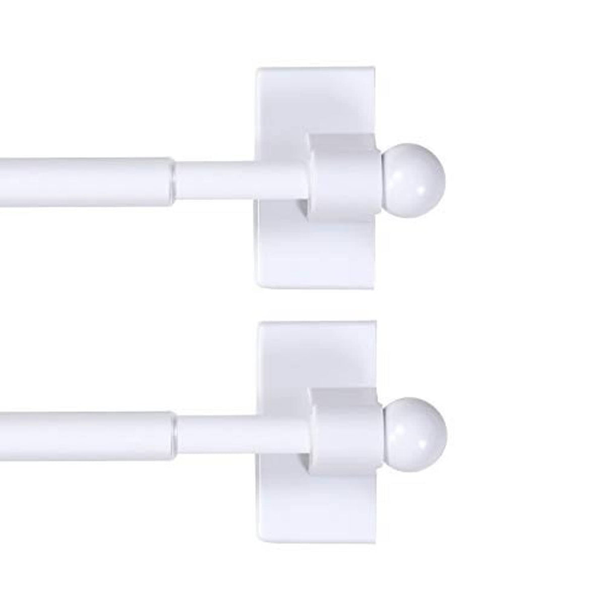 White magnetic curtain rod mounts with round magnetic holders, 2-pack close-up