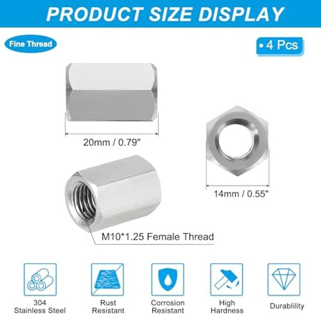 Hex coupling nut size diagram: M10x1.25 female thread, 20mm length, 14mm hex width