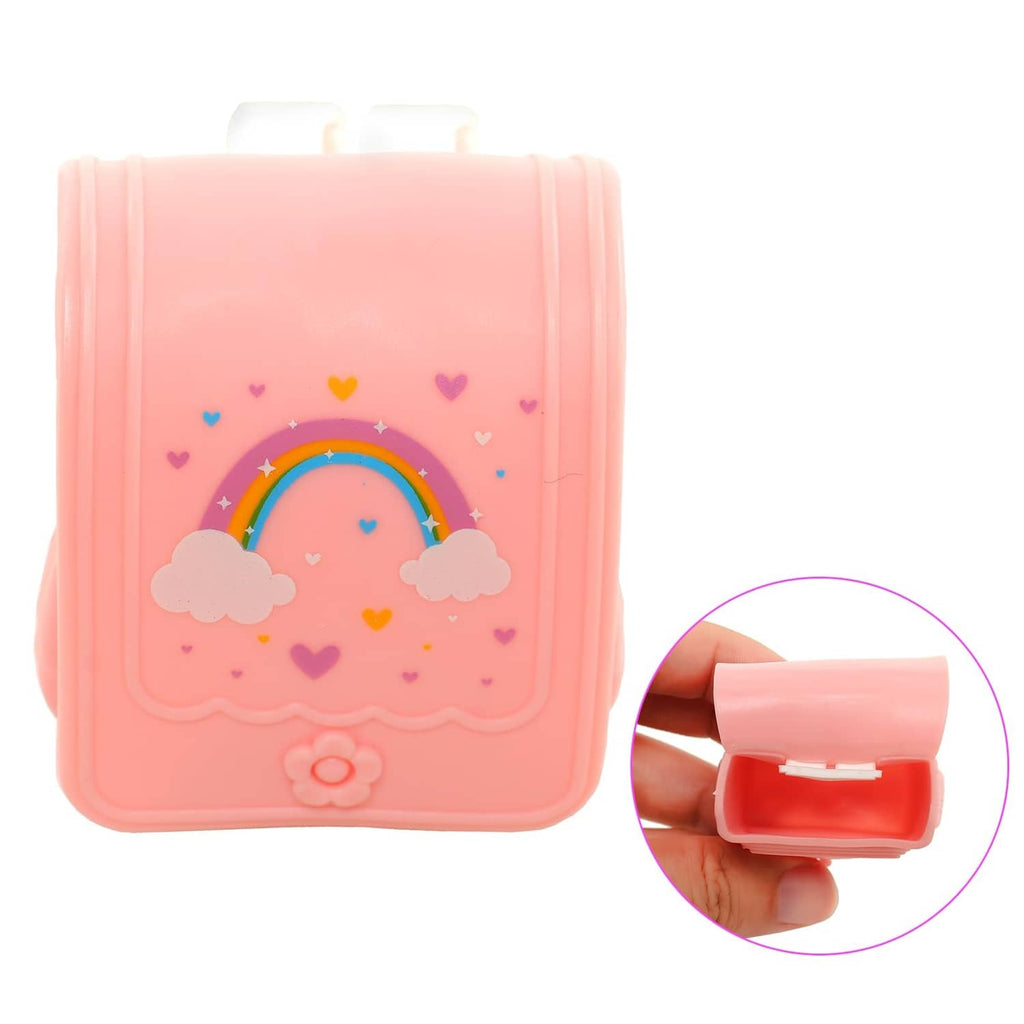 Pink rainbow heart doll carry case with snap latch