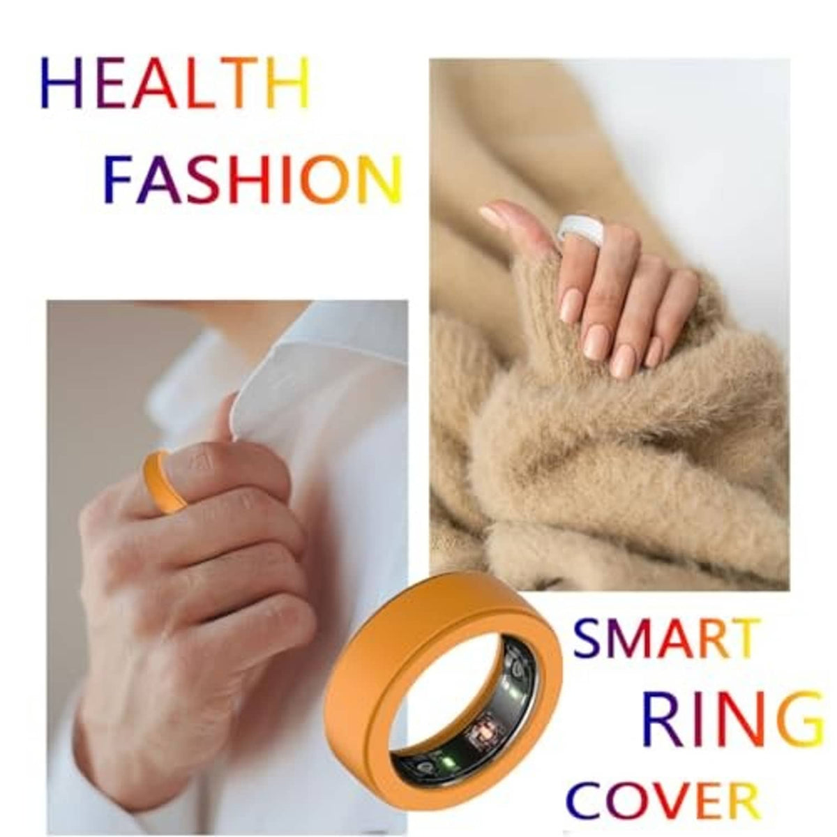 Orange-yellow silicone smart ring cover, round band with open center