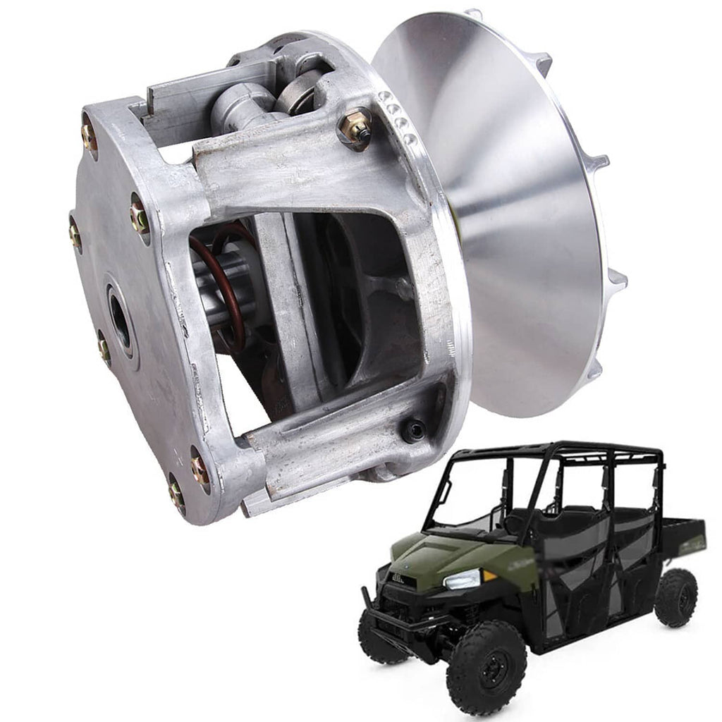 Primary drive clutch assembly with silver fan cover and open side window