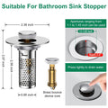 Bathroom sink pop-up drain strainer with chrome top and perforated metal basket