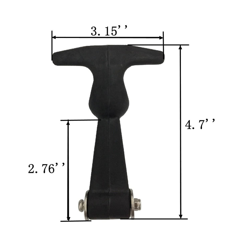 Black rubber T-handle draw latch size diagram: 3.15x4.7x2.76 in