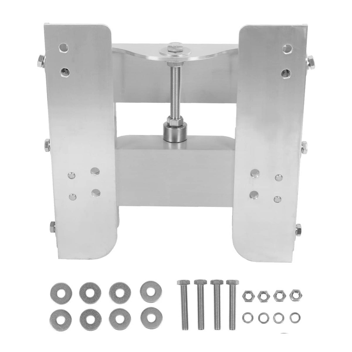 Adjustable boat jack plate set with hardware kit, lift post, and mounting brackets, silver