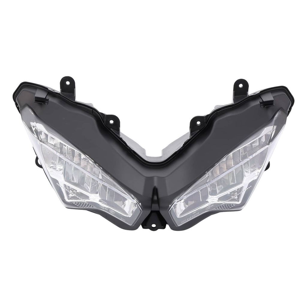 Motorcycle dual headlight assembly with clear lenses and black outer housing