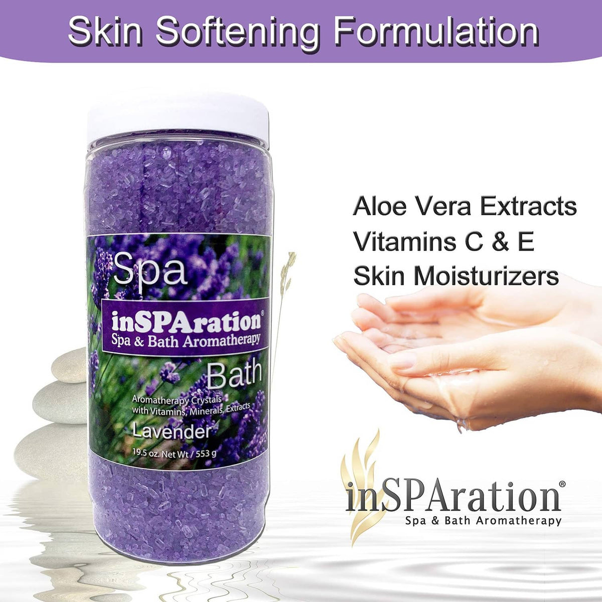 Aromatherapy crystal jar for spa bath, purple crystals and lavender scent