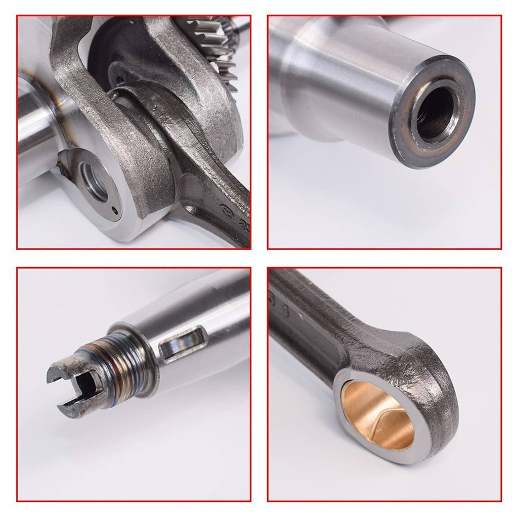 ATV crankshaft close-up set: gears, shaft threads, and bronze bushing