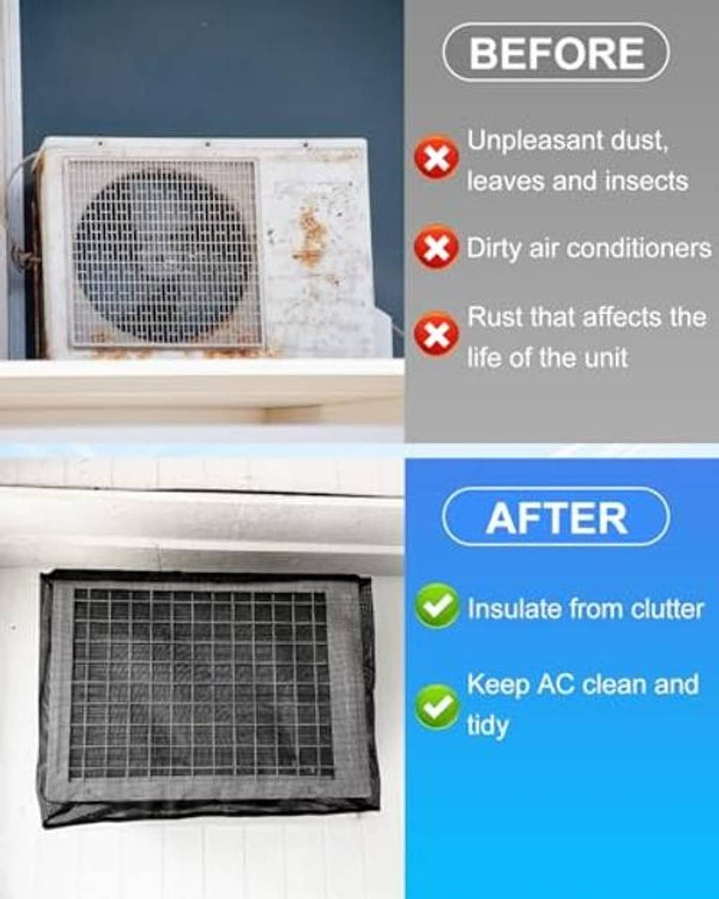 Mesh AC cover protecting a window-mounted air conditioner unit