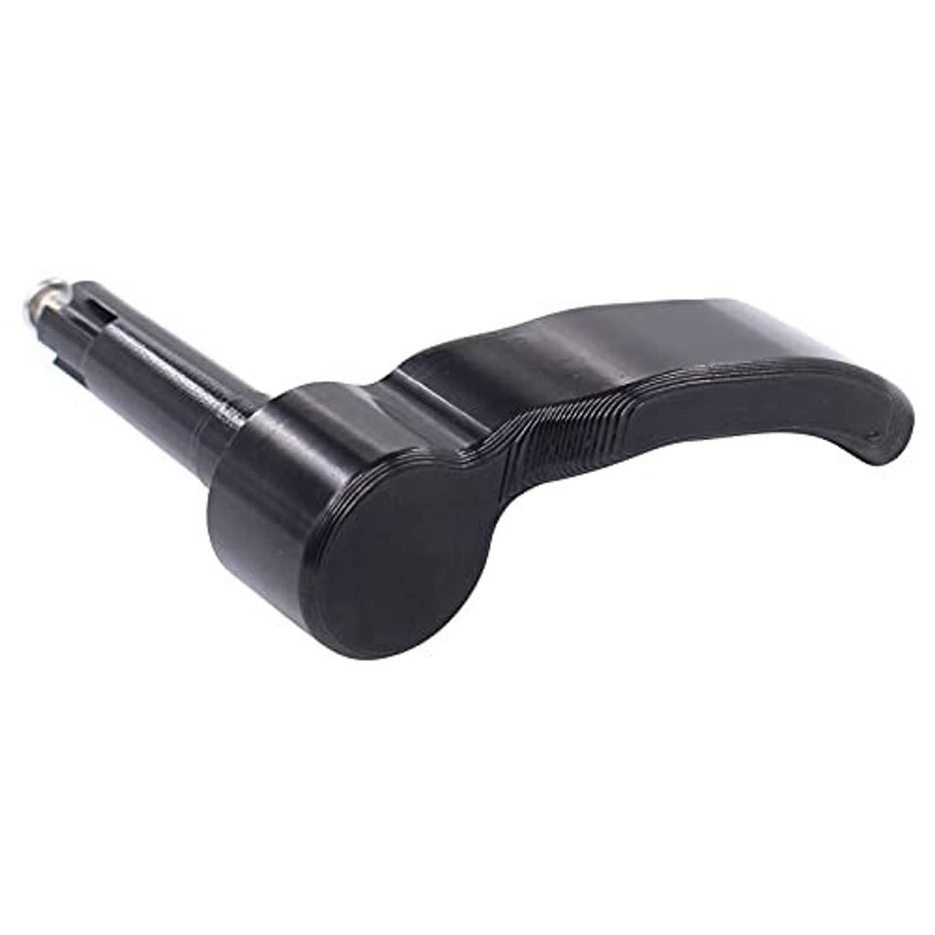 Black billet thumb throttle lever with textured grip and exposed metal shaft