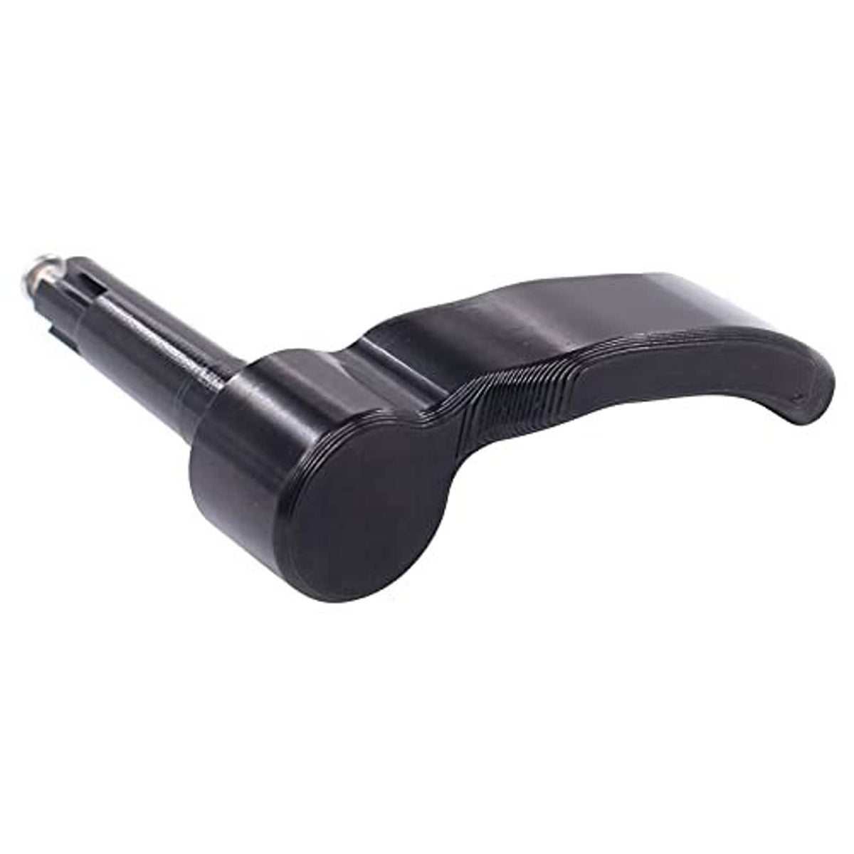 Black billet thumb throttle lever with textured grip and exposed metal shaft