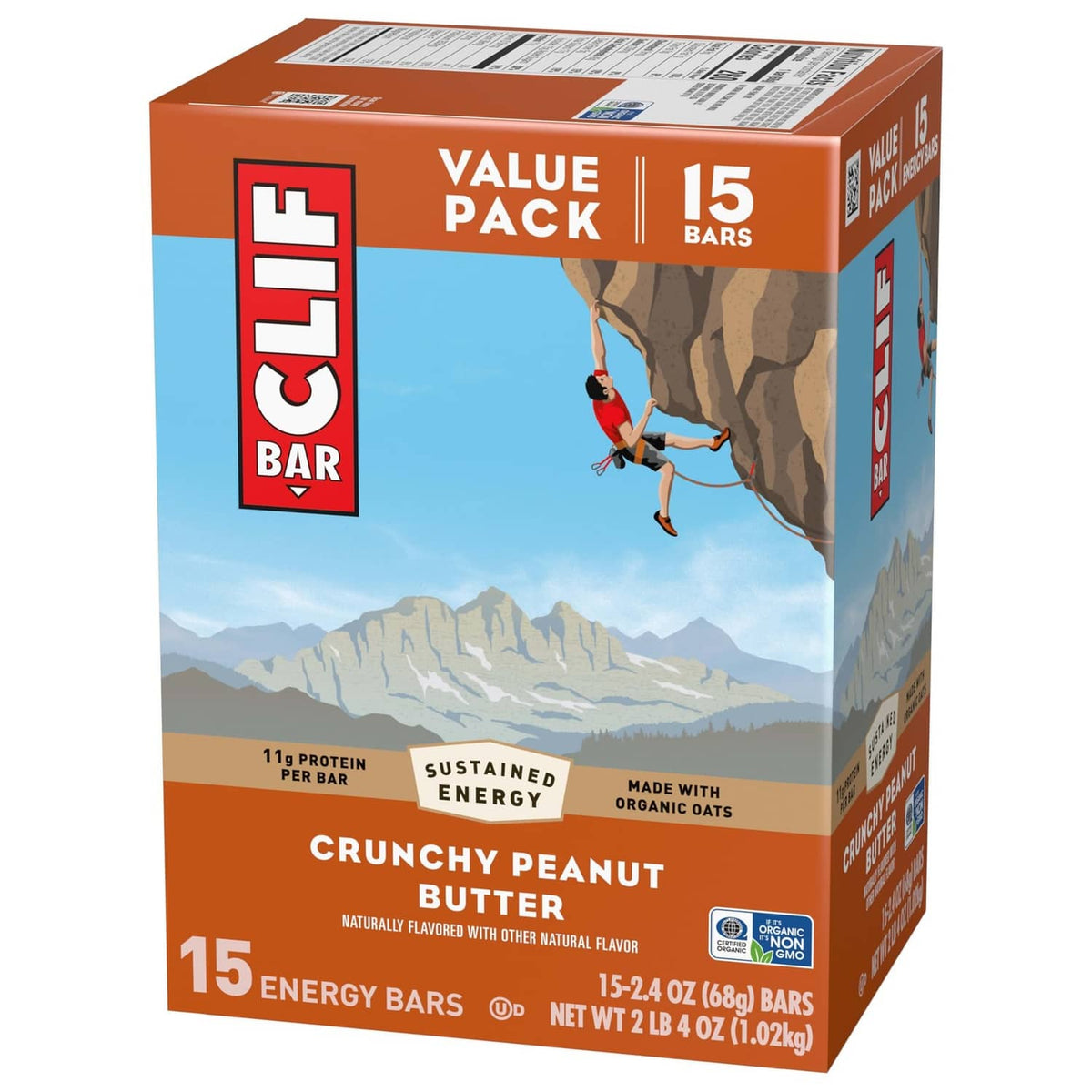 15-count CLIF Bar value pack front with crunchy peanut butter protein energy bars