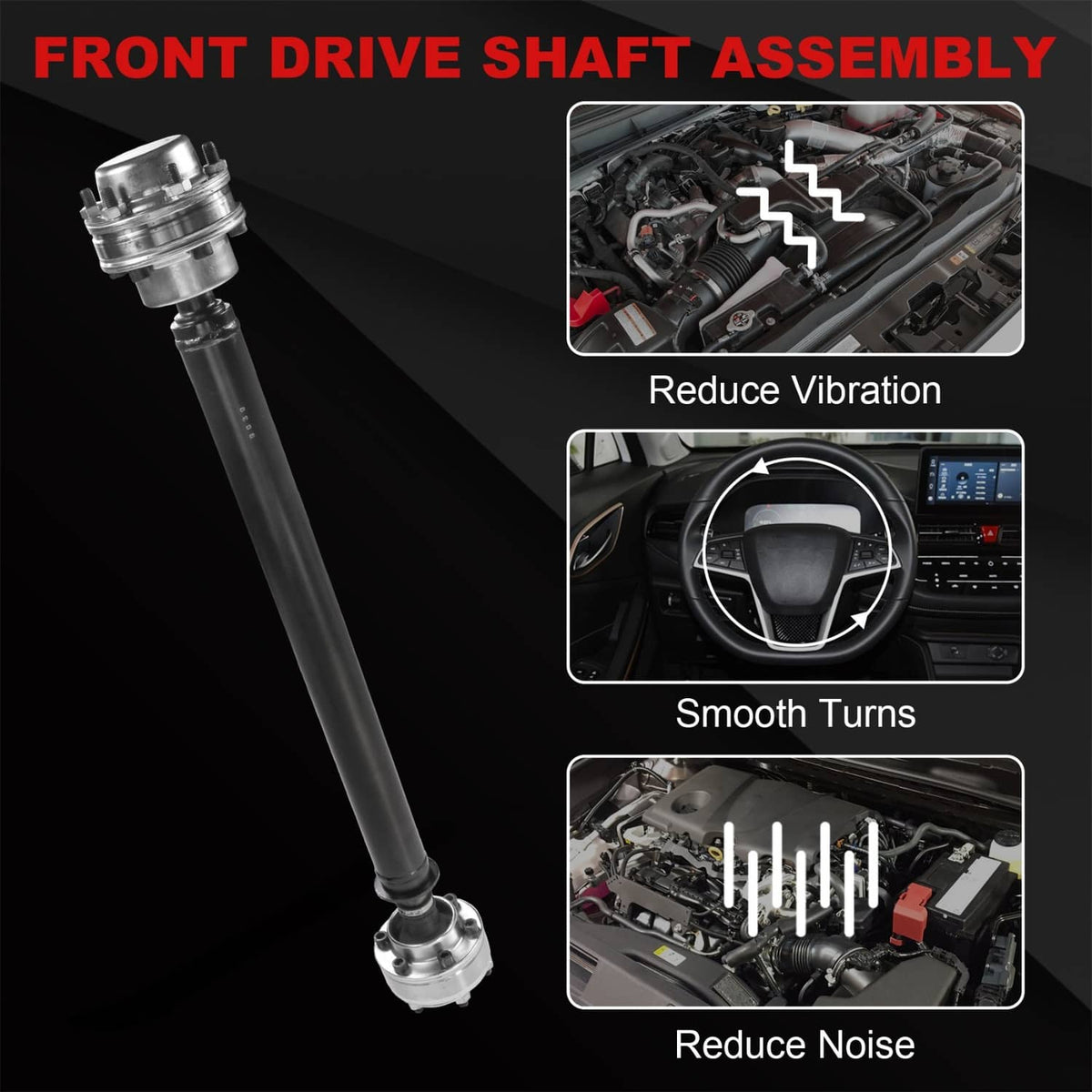 Front drive shaft assembly with smooth steel tube and flange yoke ends