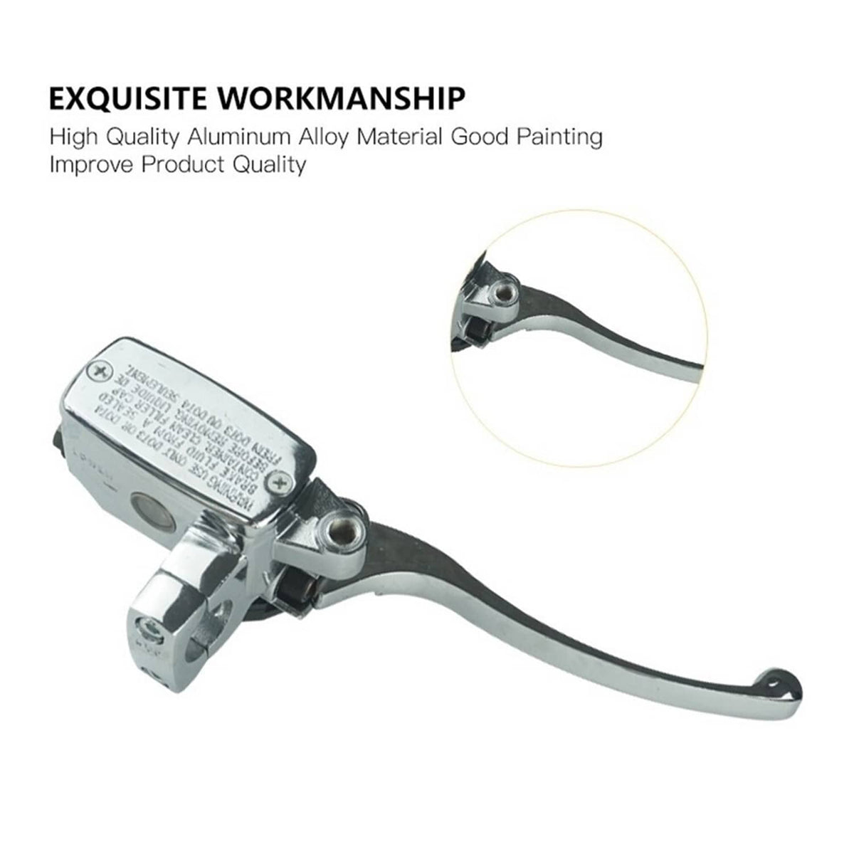 Chrome motorcycle hydraulic brake master lever with reservoir block and pivot bolt