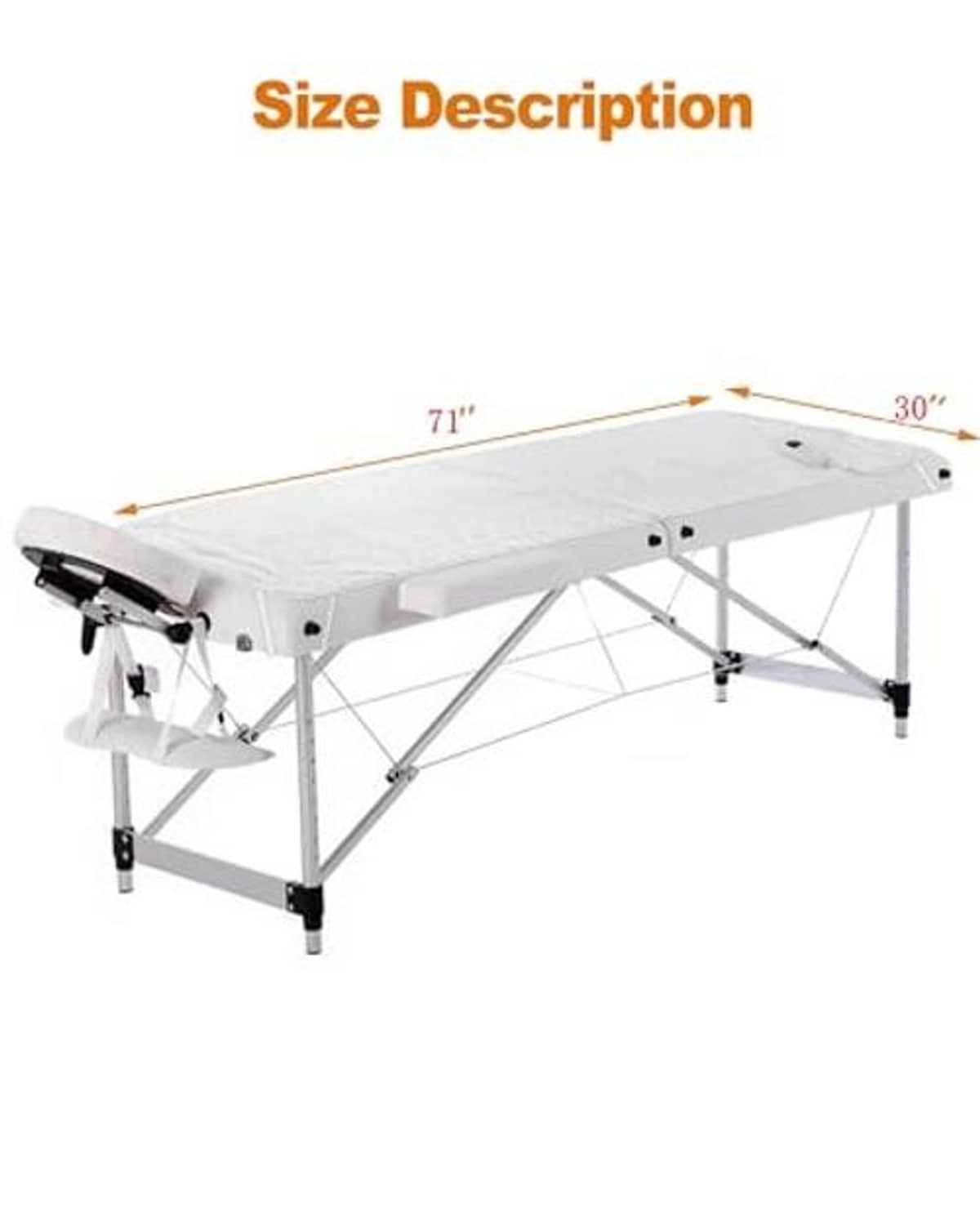 White heated massage table with support legs and flat padded warming surface.