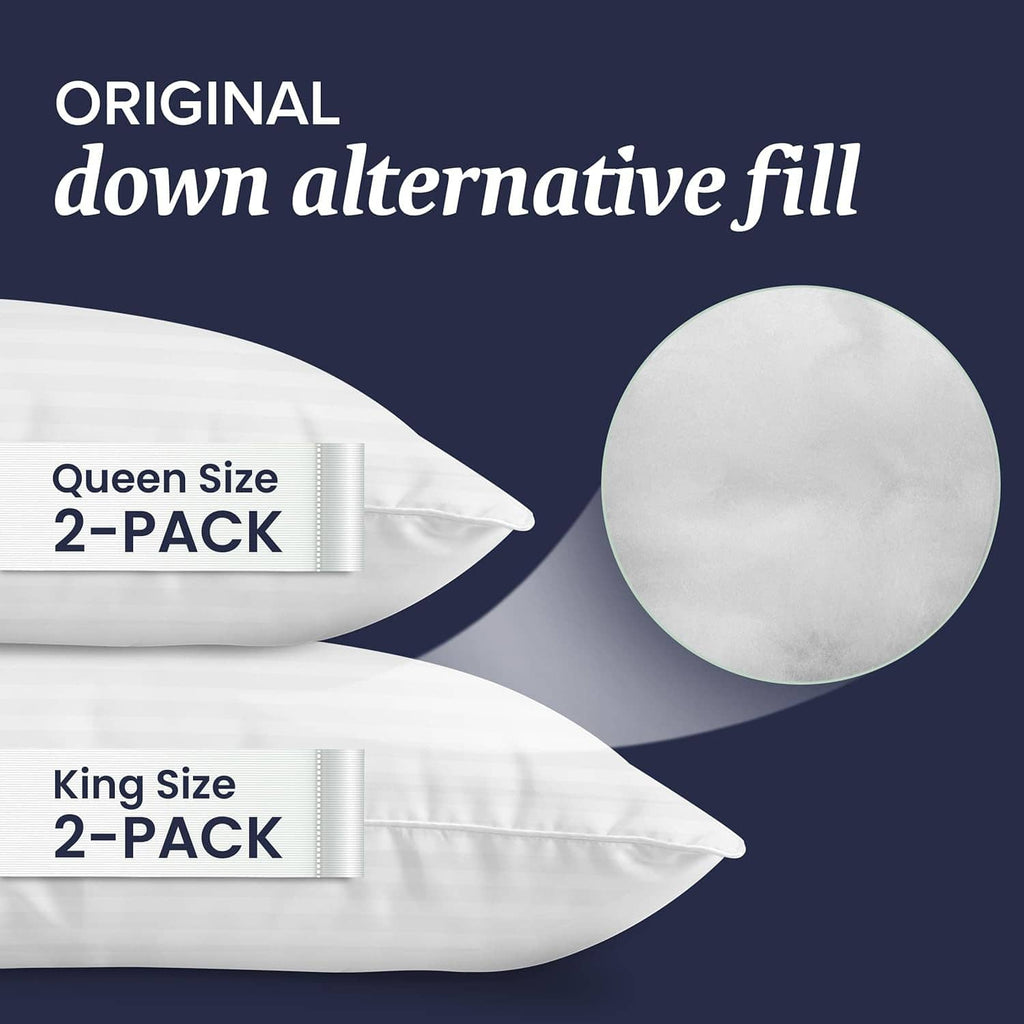 Down alternative pillow 2-pack with white fill, king size, smooth cover