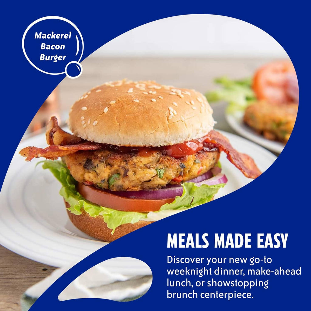 Mackerel fillet in oil meal idea featuring a burger sandwich