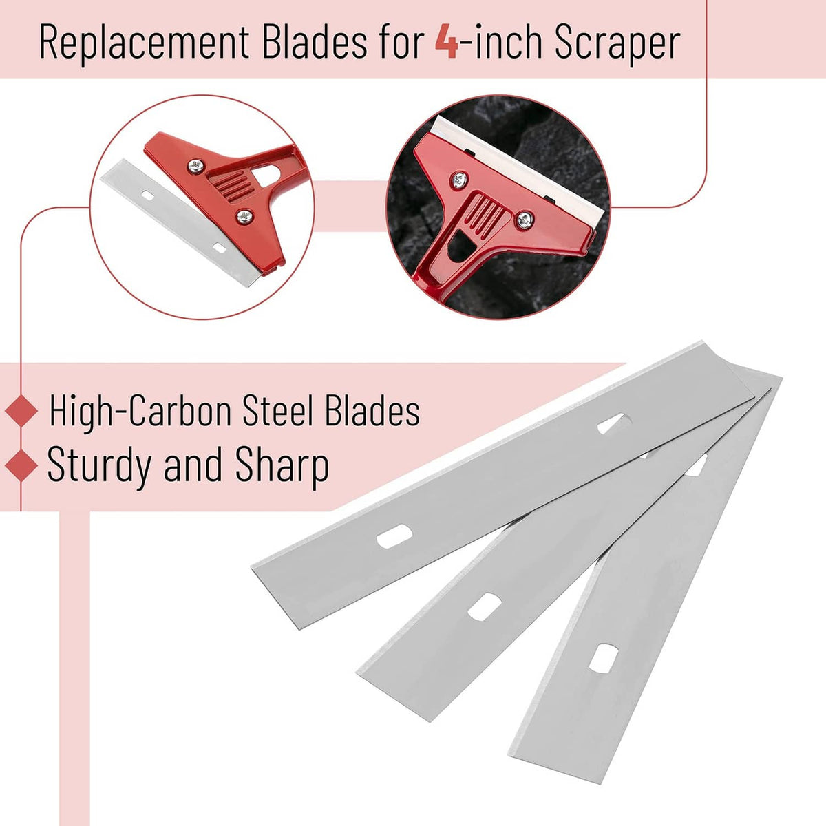 Replacement scraper blades set for 4-inch scraper, stainless steel, angled cutting edge
