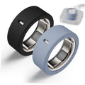 Silicone Oura ring protector bands, black and light blue, with cutout for charging indicator