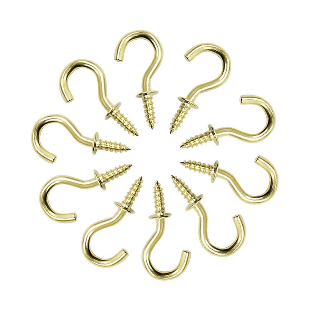 Gold ceiling cup hooks with screws, bundle of multiple hooks