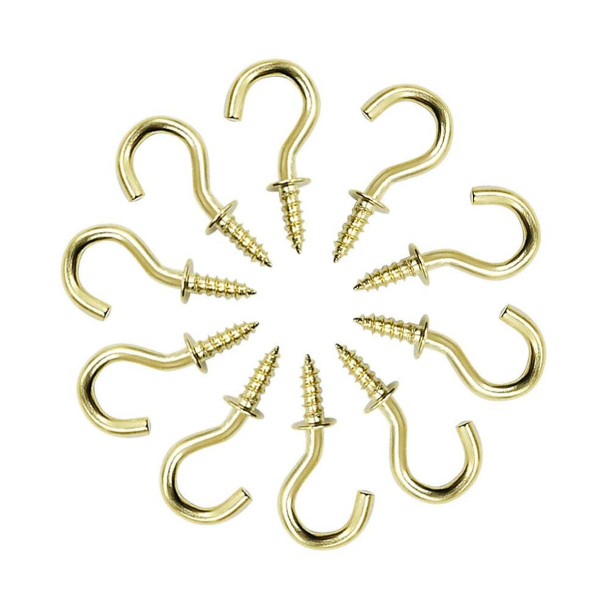 Gold ceiling cup hooks with screws, bundle of multiple hooks