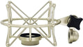 Silver metal microphone shockmount with suspension cradle and side mounting knob