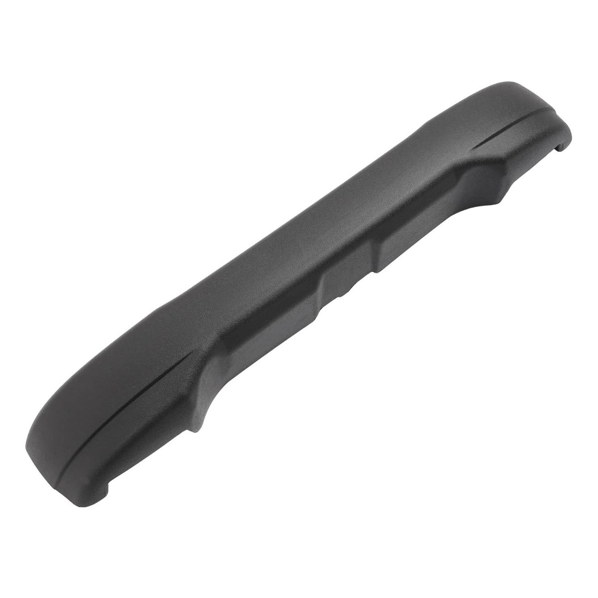 Dark gray rear bumper corner piece with tapered end and smooth molded surface