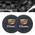 Black silicone cup holder coasters with Cadillac crest, set of 2 in car console