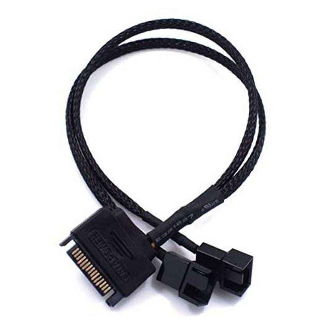 Black SATA to 2x 2-pin PC fan power adapter cable with two fan connectors