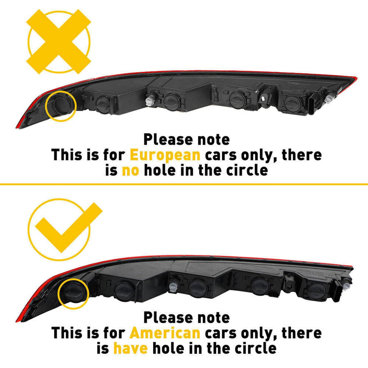 Left rear bumper light housing with red lens and visible circular mounting holes