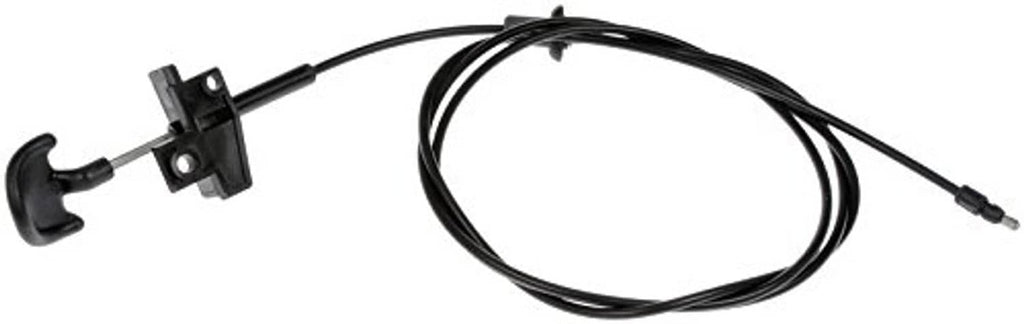 Hood release cable with release handle, black bracket, and cable