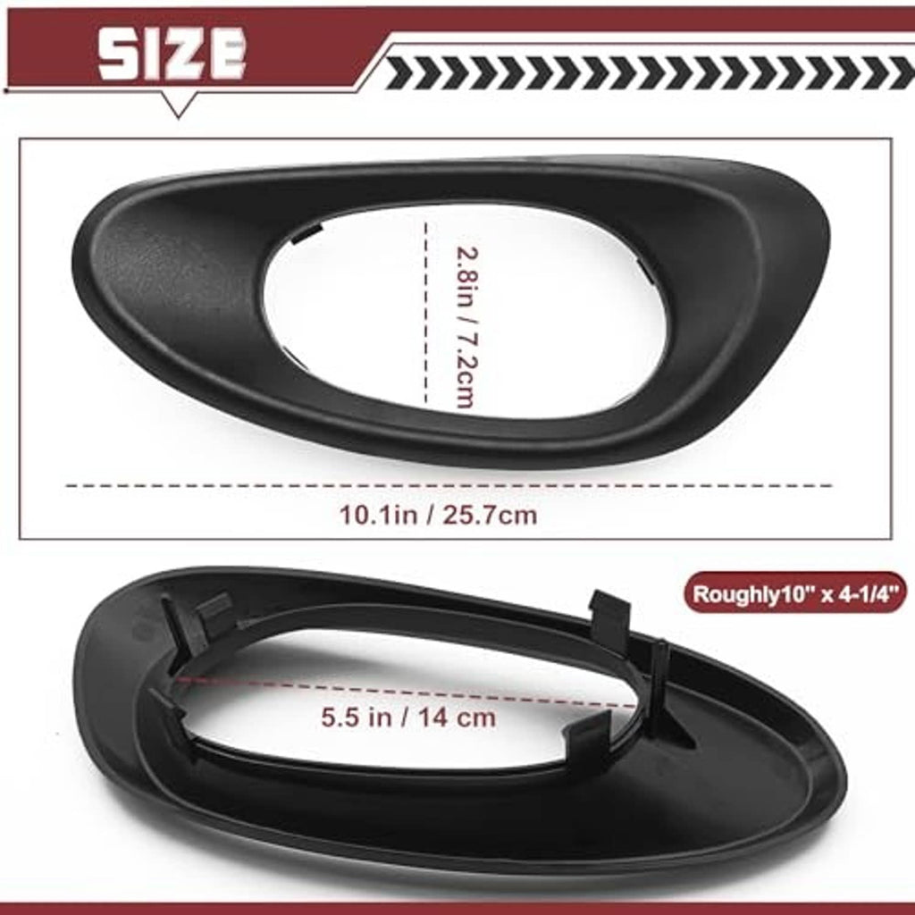 Left interior door handle trim bezel cover dimensions, black oval bezel with mounting clips