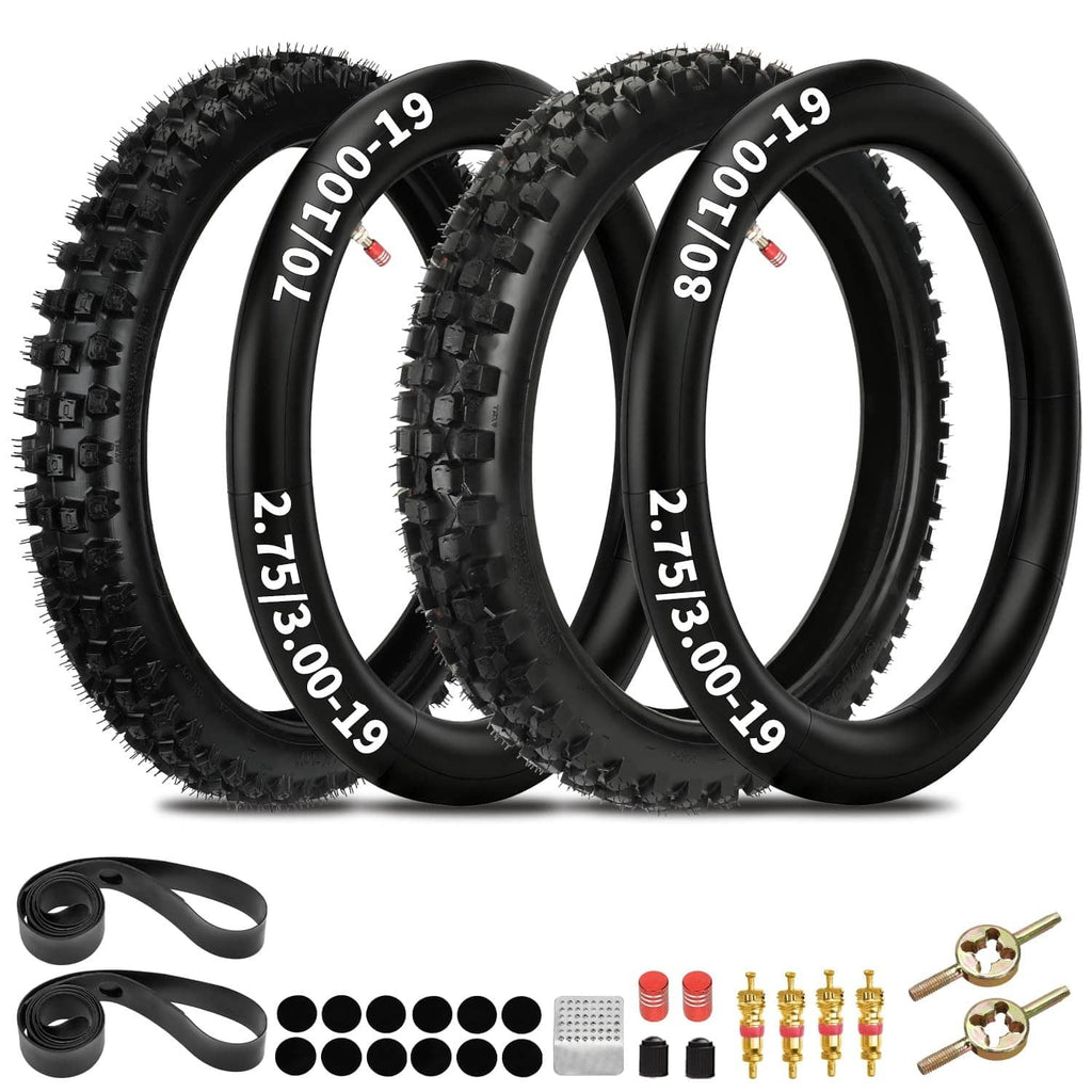 19-in dirt bike inner tube set for 70/100-19 & 80/100-19, with valve hardware