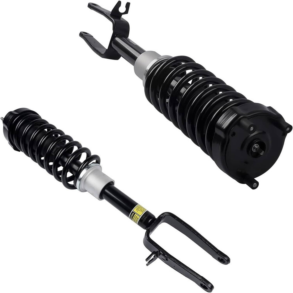 Front shock strut assembly pair angled view, black body and silver spring coils