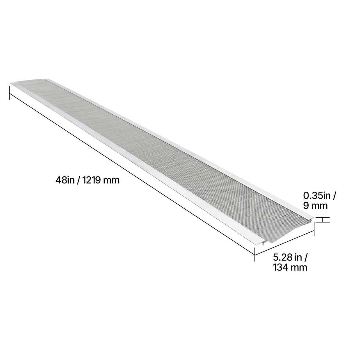 Single 5-inch gray gutter cover panel with fine steel mesh and side flanges