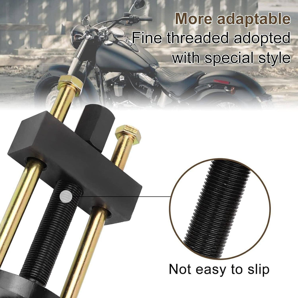 Mainshaft race puller tool with fine-threaded black screw and gold support rods