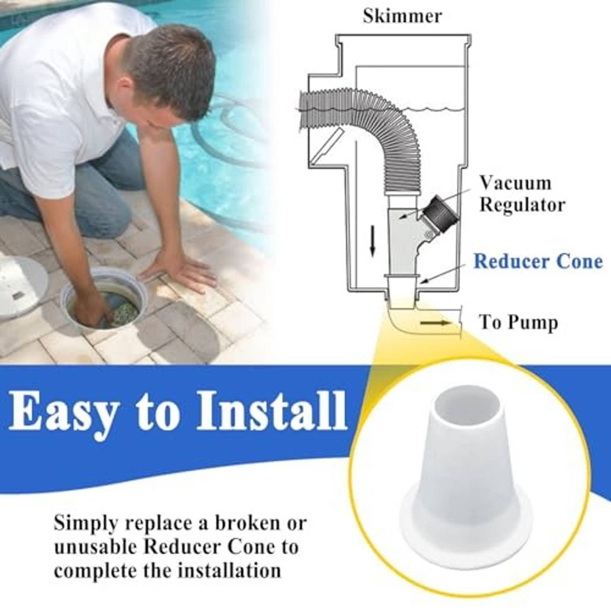 White cone reducer cone, molded plastic replacement part