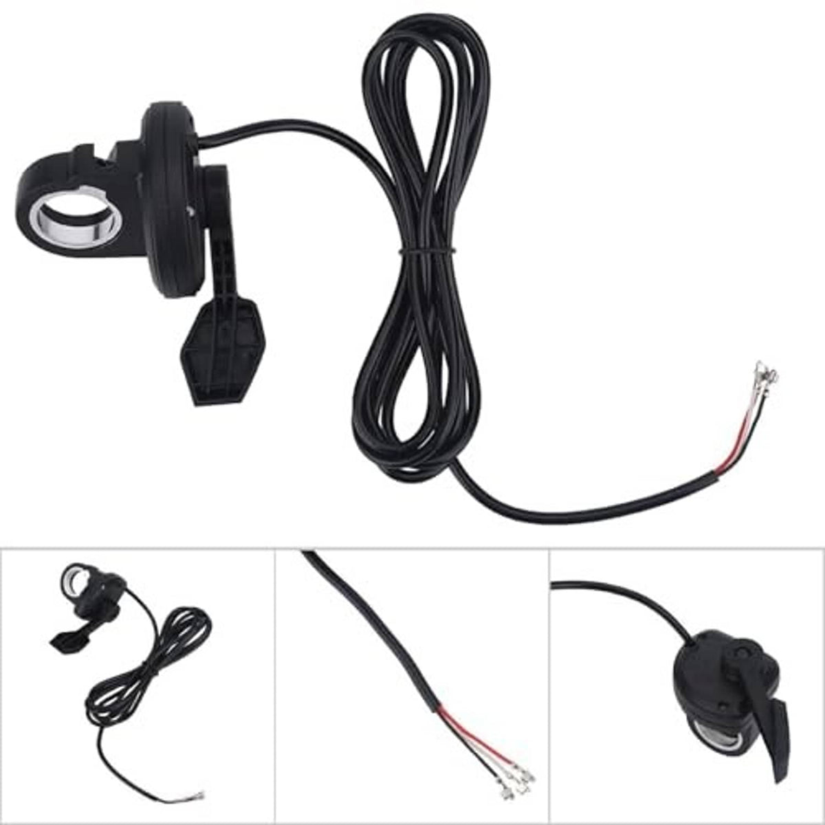 Left speed thumb throttle kit with black cable, clamp, and connector pieces