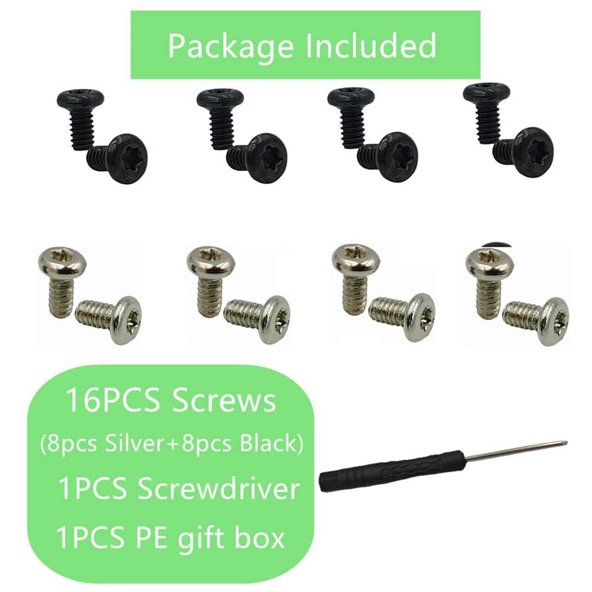 16-piece headband screw set with black and silver screws plus screwdriver