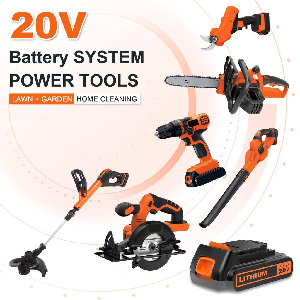 Black and orange 20V lithium battery pack with orange latch