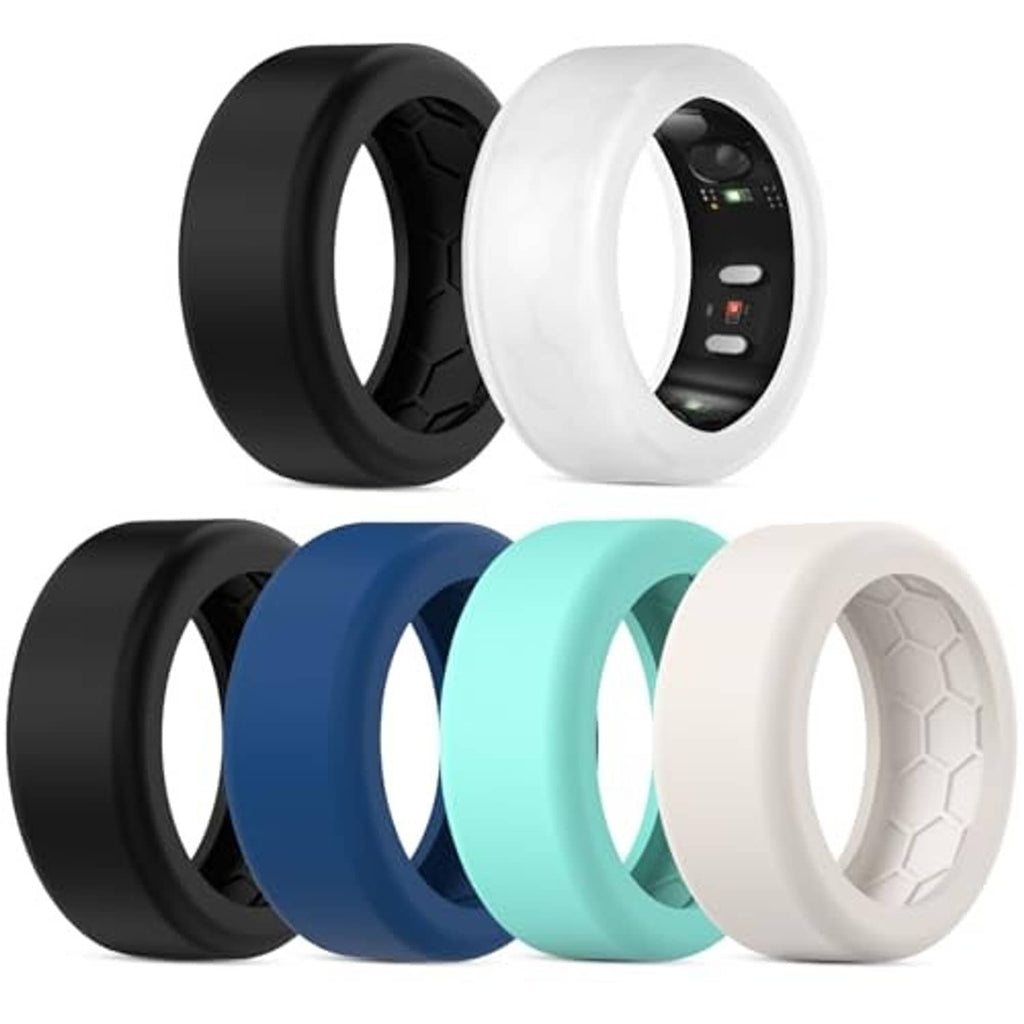 Silicone ring covers in black and white with blue, mint, and light gray matching set